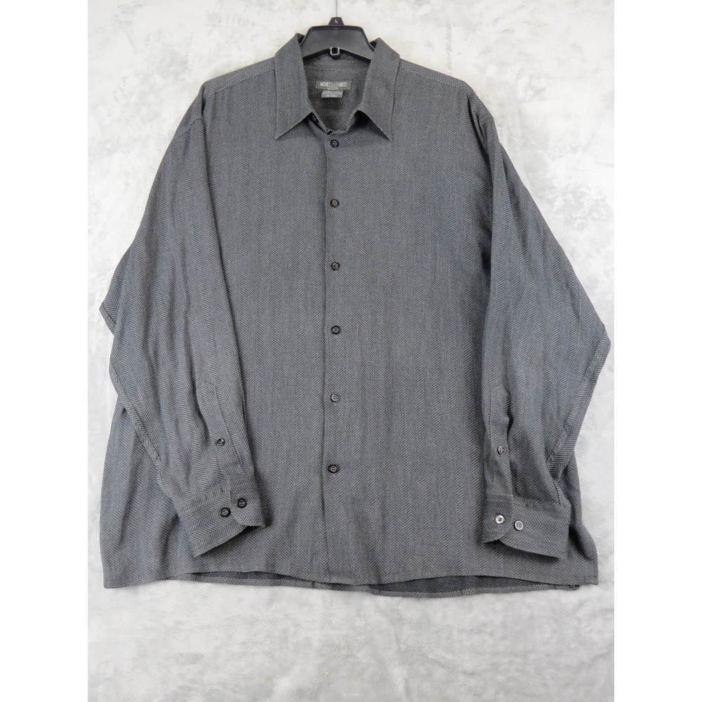 Mondo di Marco Herringbone Shirt Men's 3XL Gray Rayon‎ Made in Italy